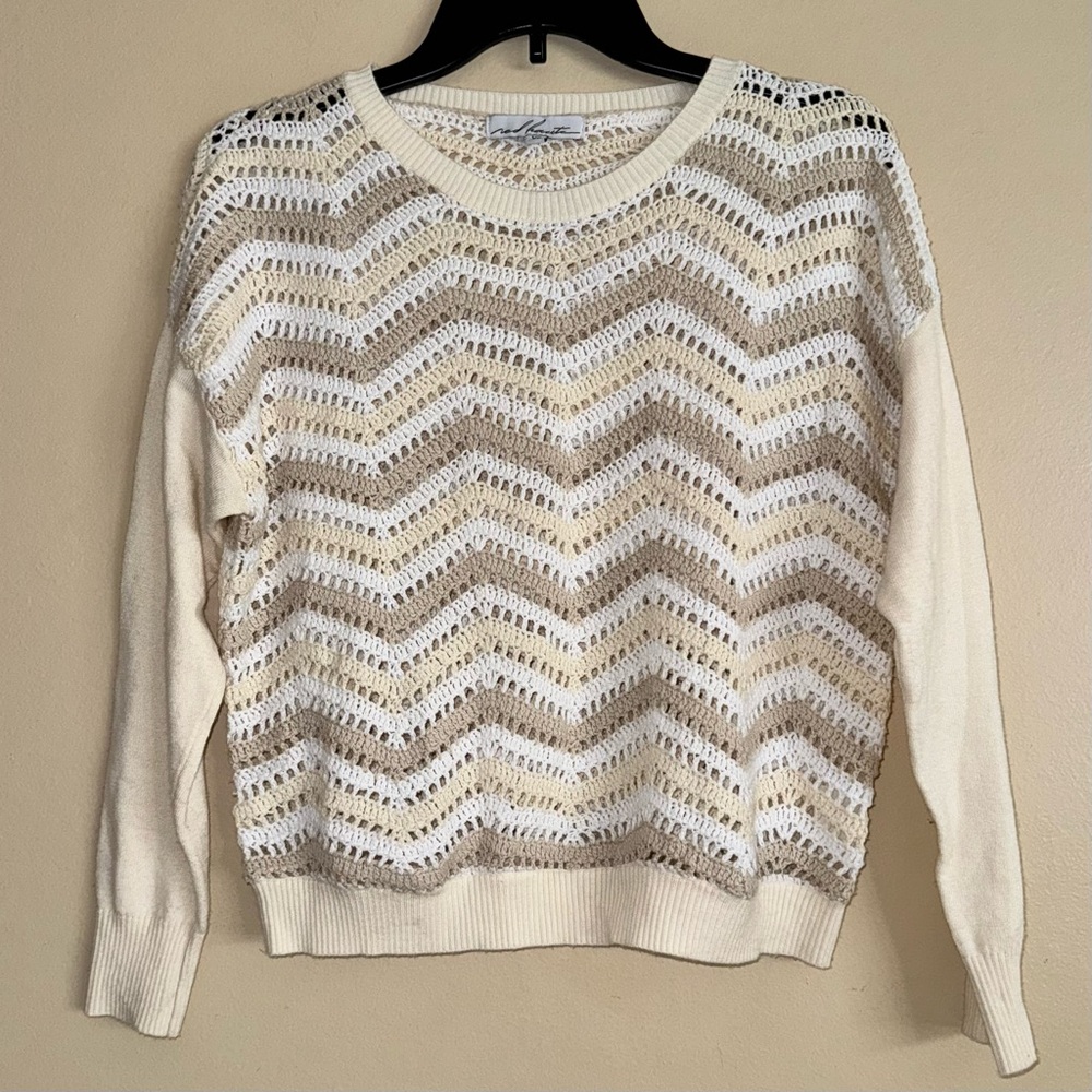 Red Haute Beige Multi Wavy Open Knit Sweater Top Size XS
